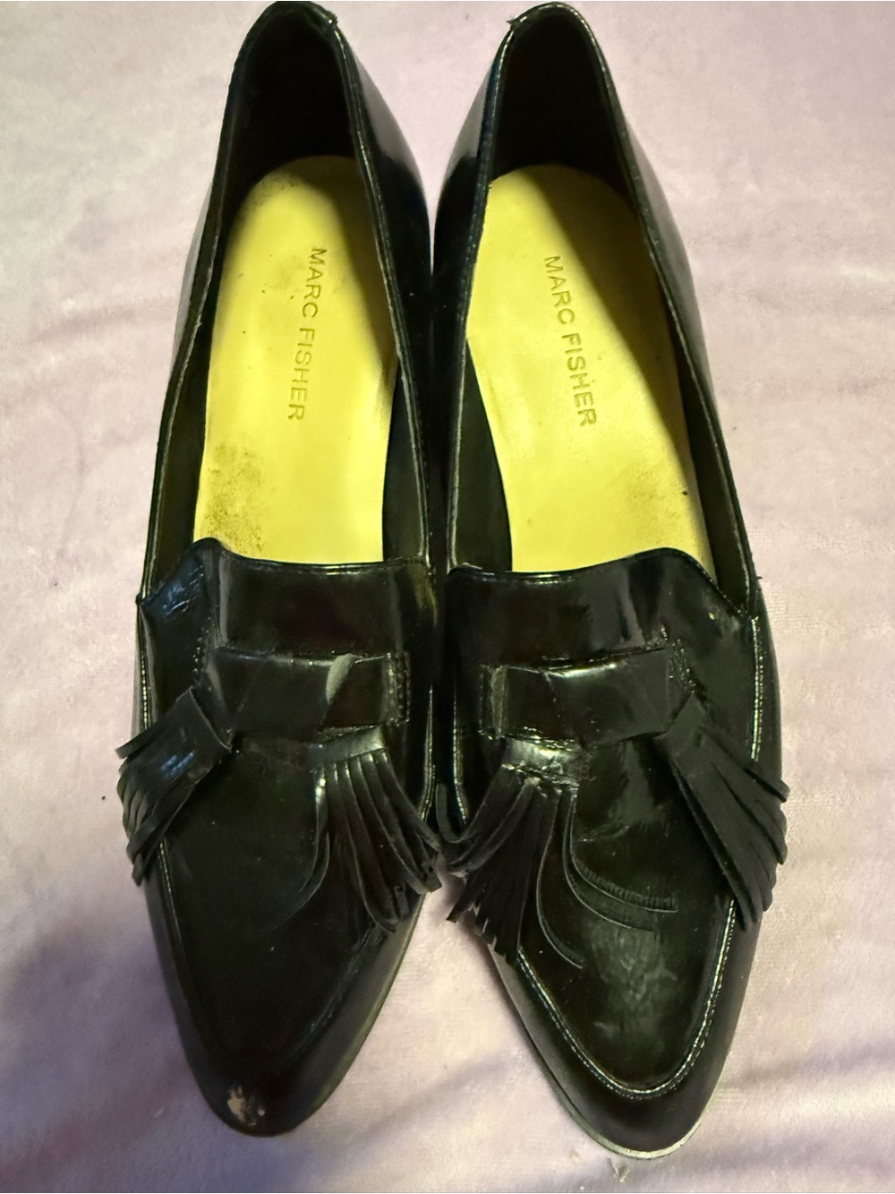 Marc Fisher Black Patent Tassel Pointed-Toe Loafers